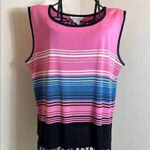 Exclusively Misook Pink and Blue Striped Top 1X